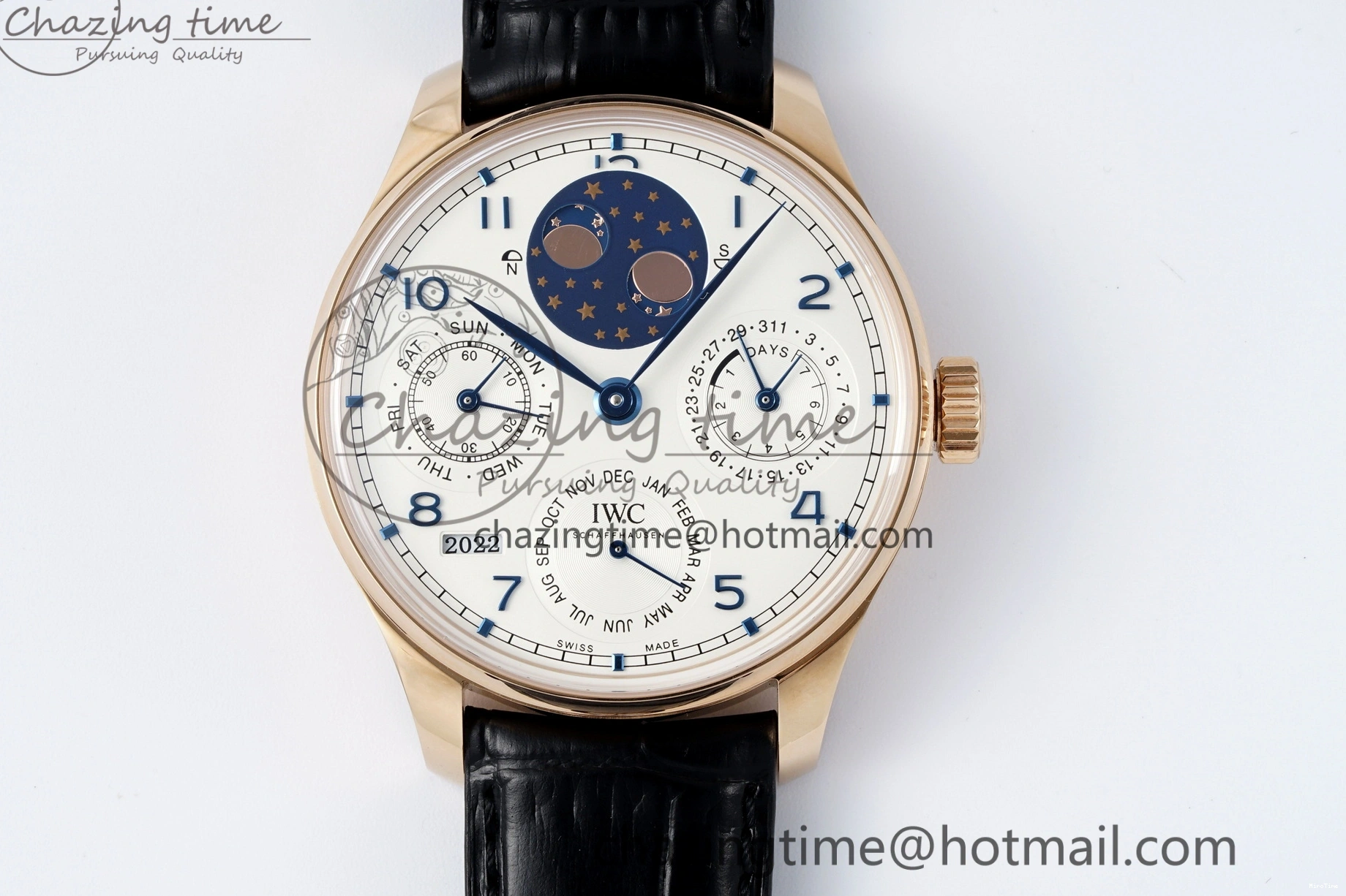 MIROTIME 1222 Portugieser Perpetual Calendar RG 5033 APSF 1:1 Best Edition White Dial on Black Leather Strap A52610 Clone TechFriendly 7043